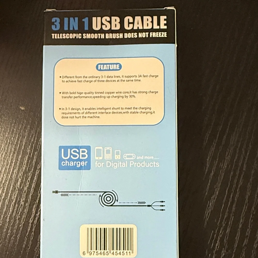 3-in-1 USB Charging Cable Reel - Blue
